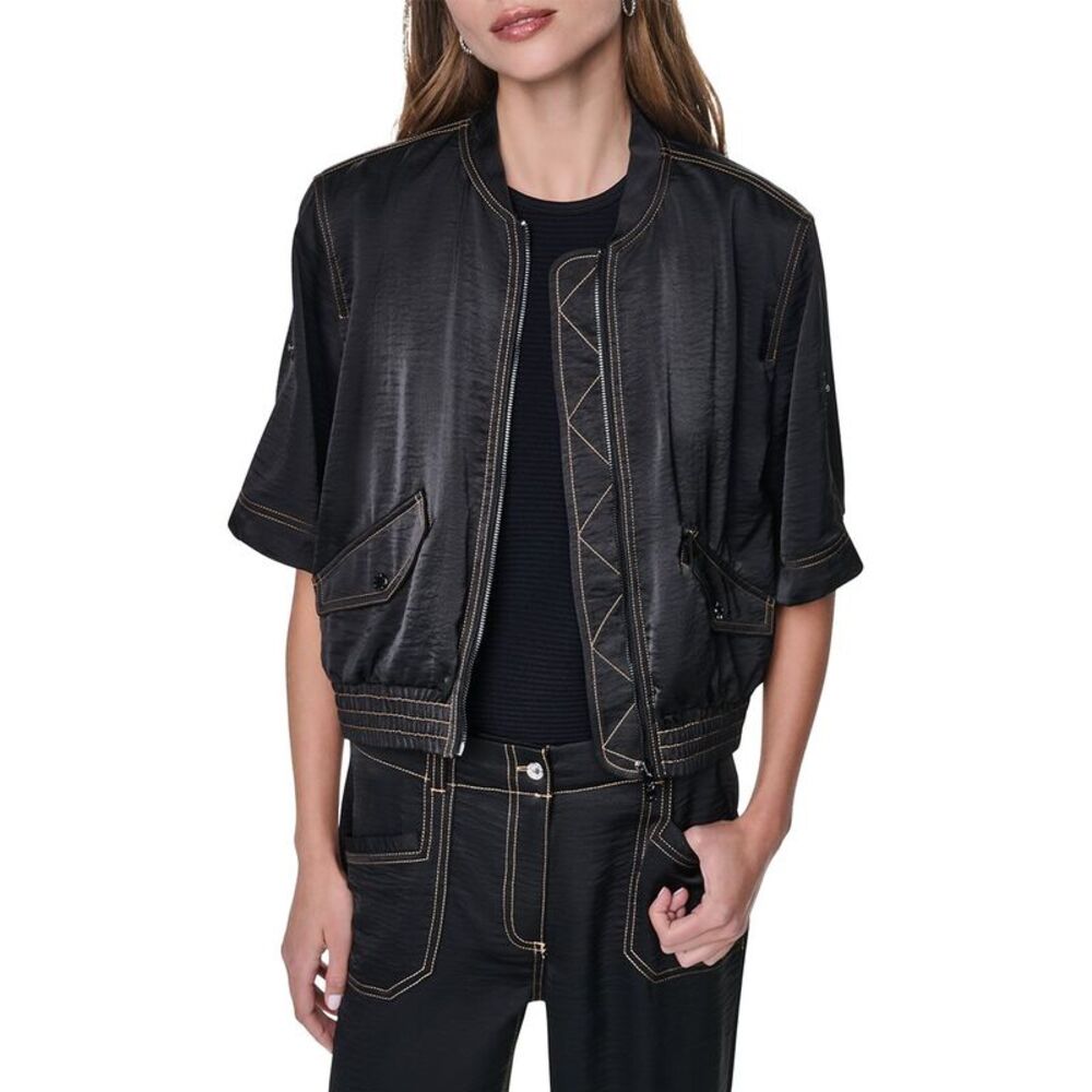 Dkny Womens 3/4 Roll Tab Jacket, Black